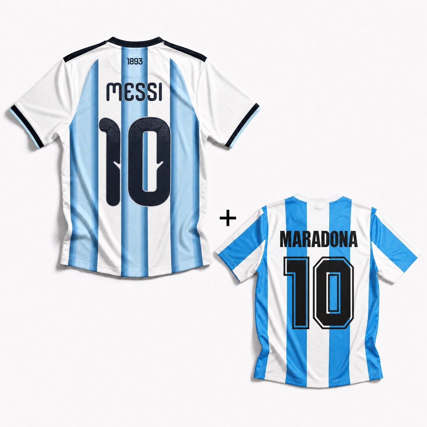 Maillot Maradona Argentine Domicile 1986 Victoire Coupe du Monde + Maillot Messi Argentine Domicile 2026 – vue 2
