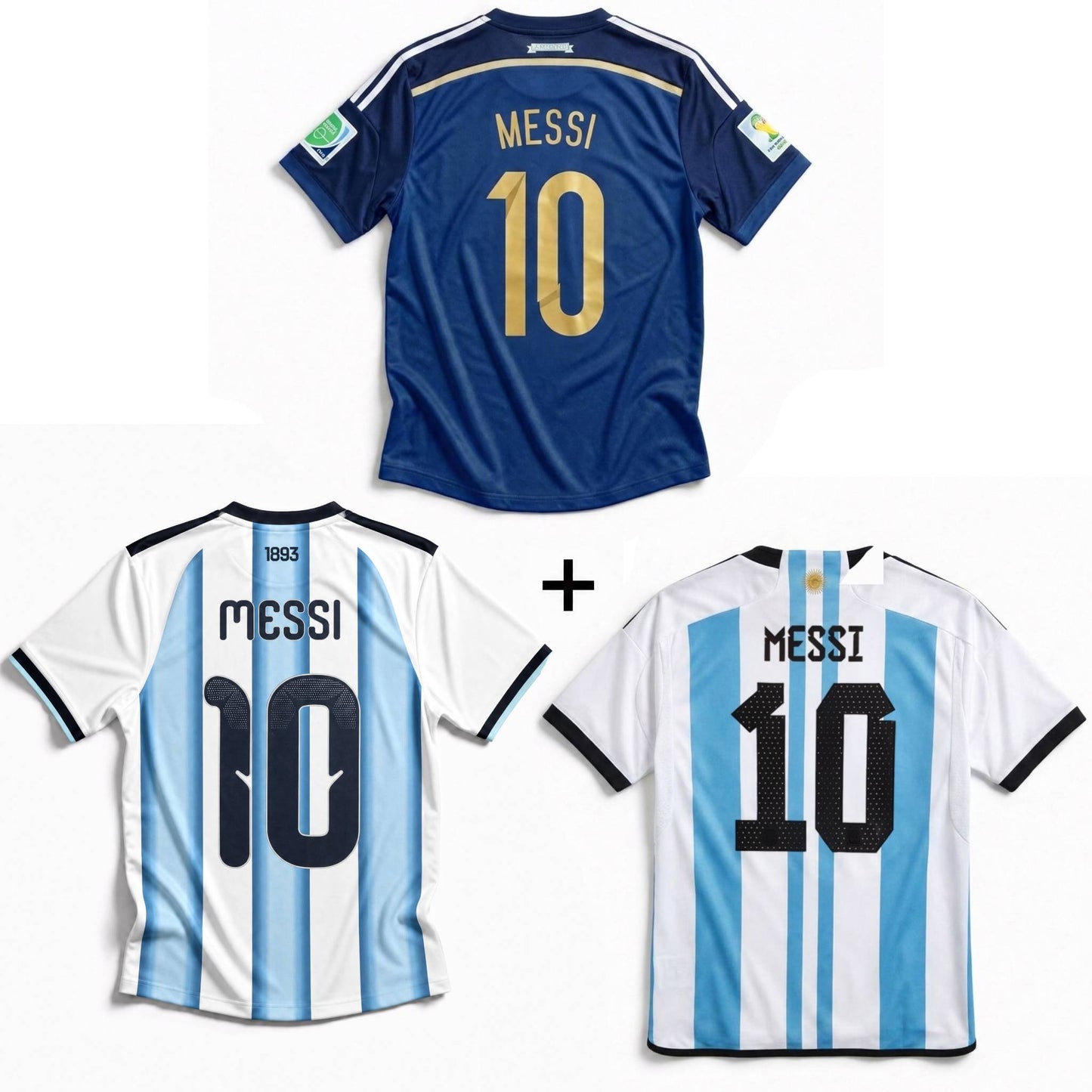 Maillot Messi Argentine Extérieur Coupe du Monde Final 2014 + Maillot Messi Argentine Domicile 2022 Vainqueurs Coupe du Monde + Maillot Messi Argentine Domicile 2026 Coupe du Monde – vue 2