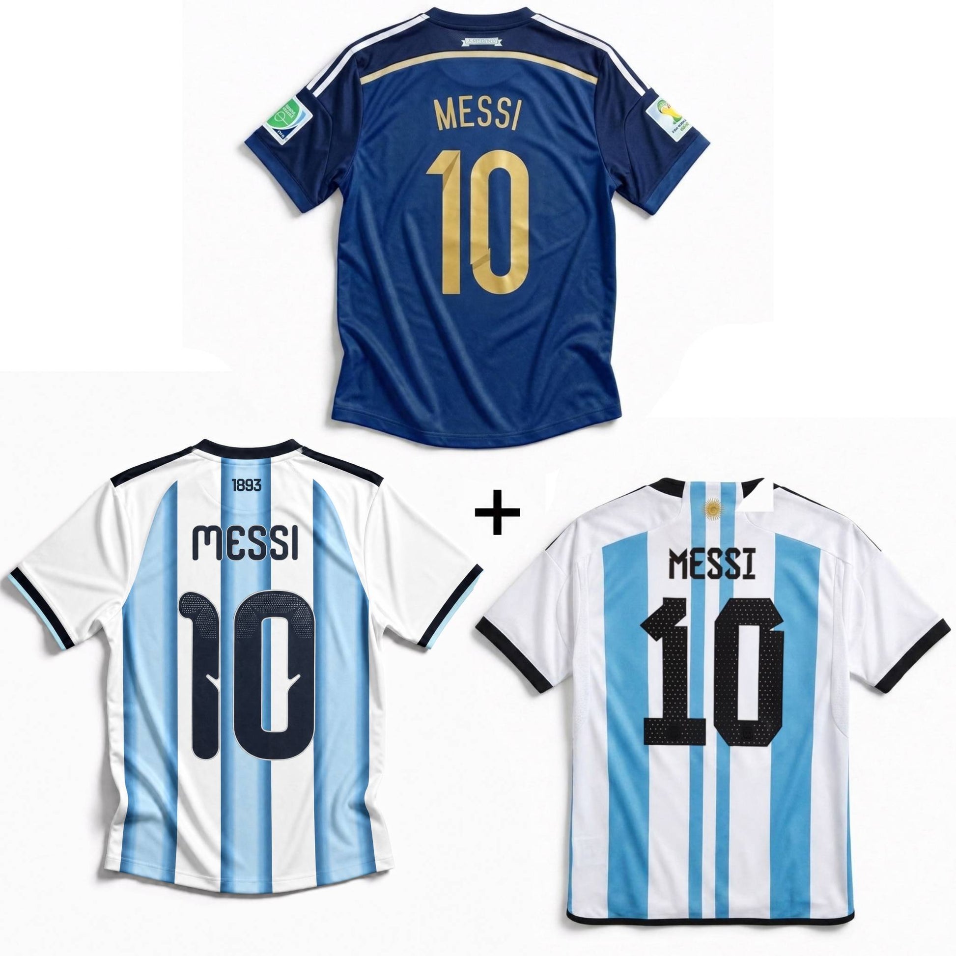 Maillot Messi Argentine Extérieur Coupe du Monde Final 2014 + Maillot Messi Argentine Domicile 2022 Vainqueurs Coupe du Monde + Maillot Messi Argentine Domicile 2026 Coupe du Monde – vue 2