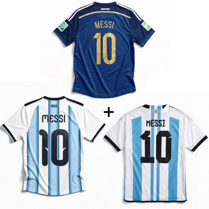 Maillot Messi Argentine Extérieur Coupe du Monde Final 2014 + Maillot Messi Argentine Domicile 2022 Vainqueurs Coupe du Monde + Maillot Messi Argentine Domicile 2026 Coupe du Monde – vue 2