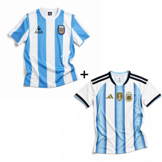 Maillot Maradona Argentine Domicile 1986 Victoire Coupe du Monde + Maillot Messi Argentine Domicile 2026 Coupe du Monde