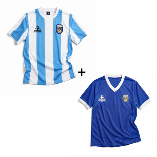 Maillot Maradona Argentine Domicile 1986 Victoire Coupe du Monde + Maillot Maradona Argentine Extérieur 1986