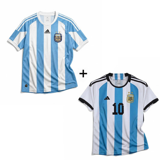 Maillot Messi Argentine Domicile 2010 + Maillot Messi Argentine Domicile 2022 Vainqueurs Coupe du Monde