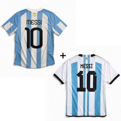 Maillot Messi Argentine Domicile 2010 + Maillot Messi Argentine Domicile 2022 Vainqueurs Coupe du Monde – vue 2