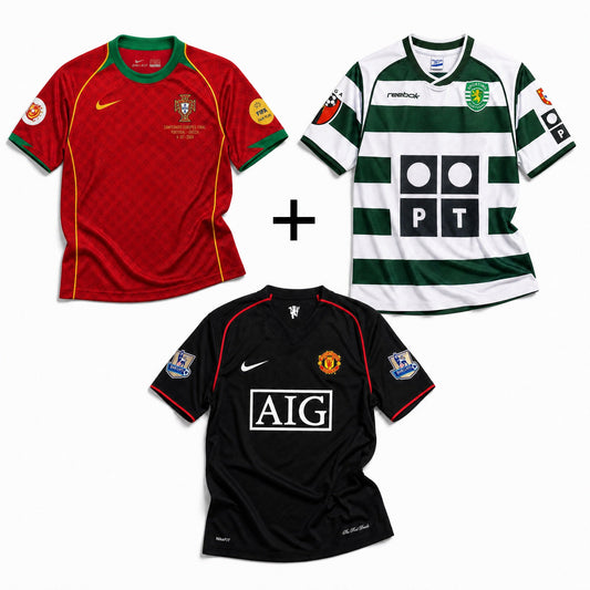 CR7 Portugal Domicile 2004 + CR7 Sporting L. Domicile 2003 + CR7 M. United Extérieur 2008