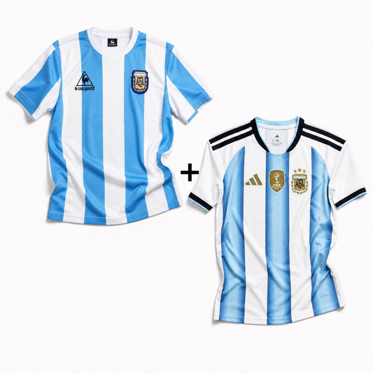 Maillot Maradona Argentine Domicile 1986 Victoire Coupe du Monde + Maillot Messi Argentine Domicile 2026