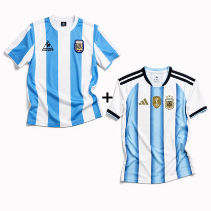 Maillot Maradona Argentine Domicile 1986 Victoire Coupe du Monde + Maillot Messi Argentine Domicile 2026
