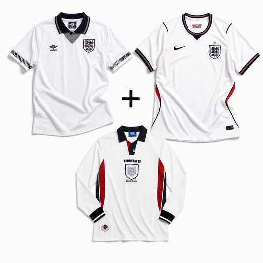 Angleterre Maillot Domicile Manches Longues 1998 + Angleterre Maillot Domicile 1990 + Angleterre Maillot Domicile 2026