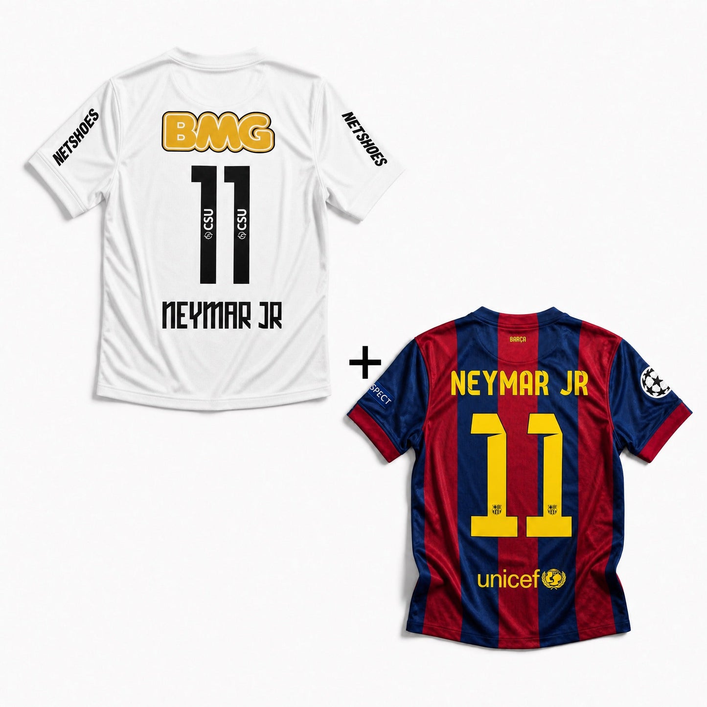 Maillot Neymar Santos Domicile 2012/13 + Maillot Neymar Barcelone Domicile Finale LdC 2014/15 – vue 2