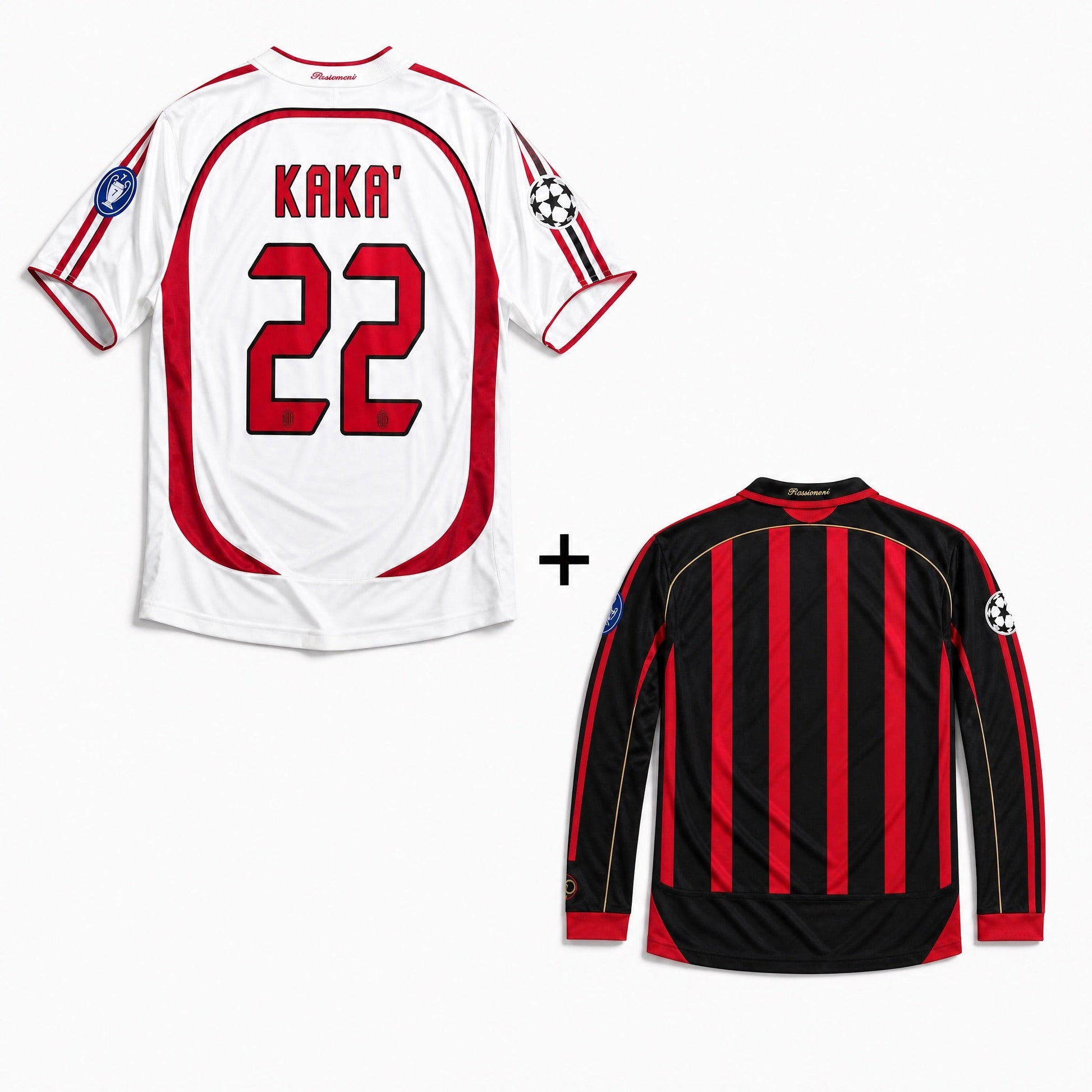 Maillot Kaká AC Milan Extérieur 2006/07 Finale LdC + Maillot Milan Domicile Manches Manches Longuesues 2006/07 – vue 3
